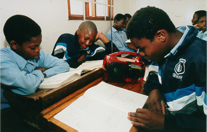 School children with radio